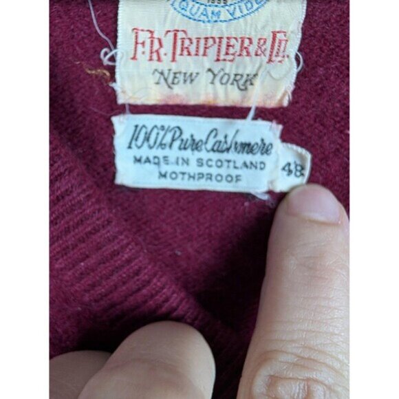 Vintage FR Tripler Sweater Mens 48 Cashmere V Neck Made Scotland 80s 90s - Picture 3 of 7